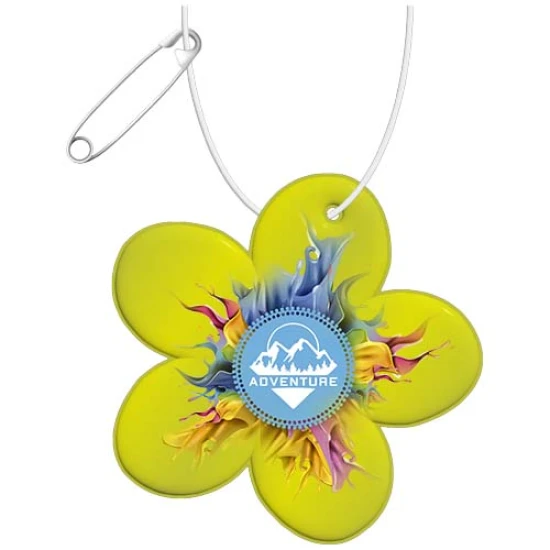 Bloemenvormige hanger | PVC | Reflecterend neon | Met wit touwtje en veiligheidsspeld | Lichtgewicht | neongeel