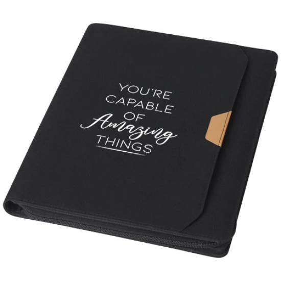 Porte-documents | Polyester recyclé & papier | 20 feuilles lignées blanches | Fermeture éclair | noir