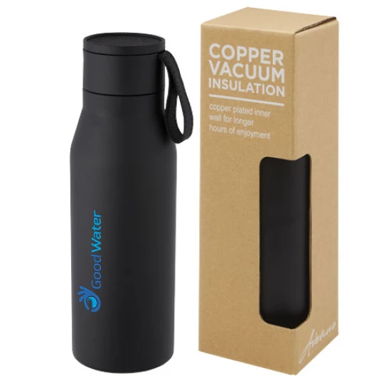 Thermos bottle | Stainless steel | 500 ml | PU leather strap | solid black