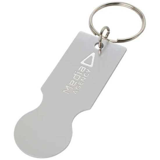 Keyring | Recycled aluminium | 2,30 x 6,50 x 1,00 cm | With trolley coin | silver
