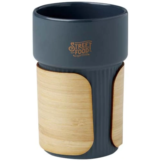 Tumbler | Stoneware | 340ml | With bamboo sleeve | Sustainable | hale blue