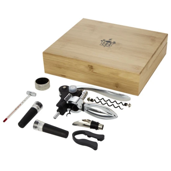9-pieces wine set | Stainless steel | Bamboo gift box | natural;silver