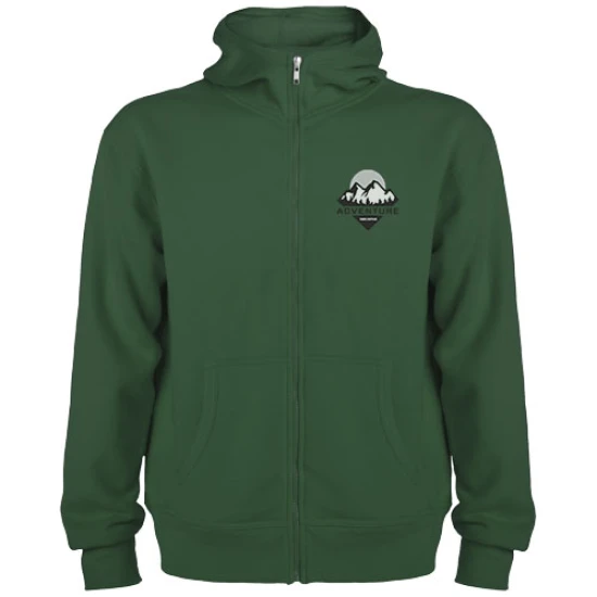 Roly hoodie met volledige rits | 50% Katoen & 50% Polyester | Kangoeroezakken | Unisex | fles groen