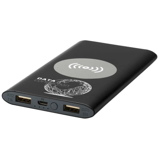 Wireless power bank | 8000mAh | Plastic and aluminium | Micro USB charging | solid black