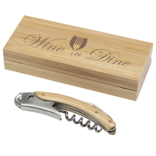 Sommeliermes | Kurkentrekker en intrekbaar foliemes | Bamboe hout en roestvrijstaal | naturel