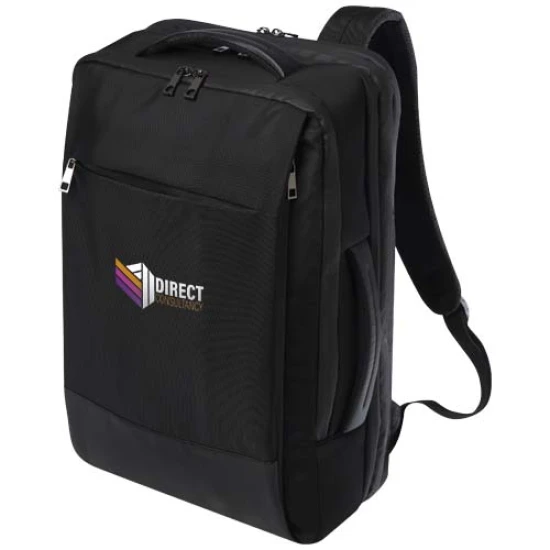 Laptop backpack | rPET & PU | 31x15x48 cm | Expandable to 35 L | L | solid black