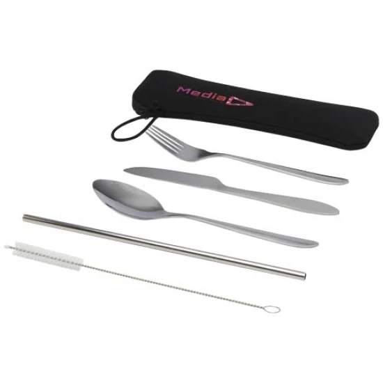 Cutlery set | Stainless steel | 5 pieces | In a zipped pouch | Easy to clean | silver