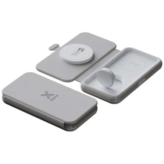 Draadloze reisoplader | PU leer | Opvouwbaar | 15W | 3-in-1 | grijs