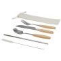 Cutlery set | Stainless steel and beech wood | 5 pieces | In a cotton pouch