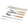 Cutlery set | Stainless steel and beech wood | 5 pieces | In a cotton pouch