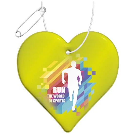 Hartvormige hanger | PVC | Reflecterend neon | Met wit touwtje en veiligheidsspeld | Lichtgewicht | neongeel