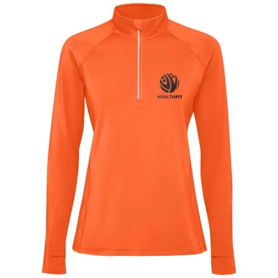 Roly sweatshirt | Gerecycled polyester 200 g/m² & elastaan | Voor dames | Kwart ritssluiting | Verstevigde naden | fire orange