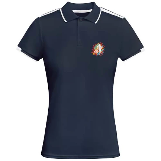 Roly sportpolo | Gerecycled polyester 140g/m² | Voor vrouwen | Details in de mouwen | navy blue;wit
