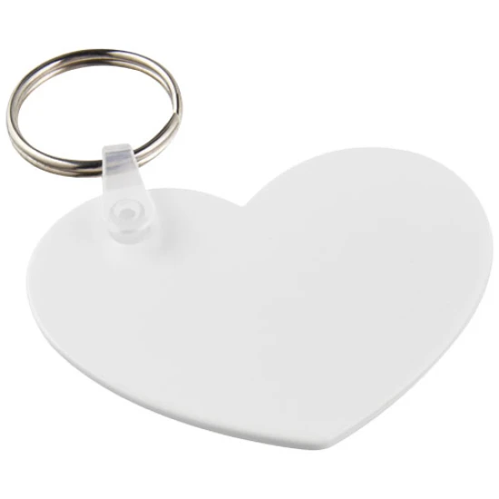 Heart-shaped keychain | Recycled | 6 cm x 4,7 cm | Metal looped ring | white