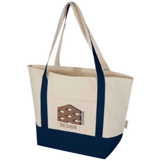 Tote bag | Gerecycled katoen 320g/m² | 15L | 30 cm lange hengsels | Hoge kwaliteit | navy;naturel