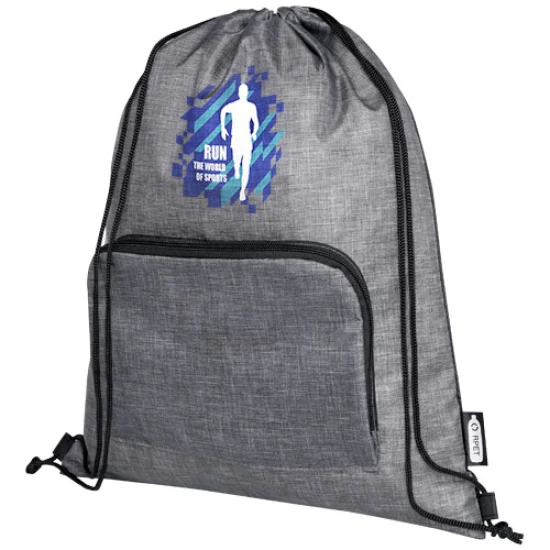 Foldable drawstring bag | Recycled polyester | 7L | With zippered front pocket | heather grey;solid black