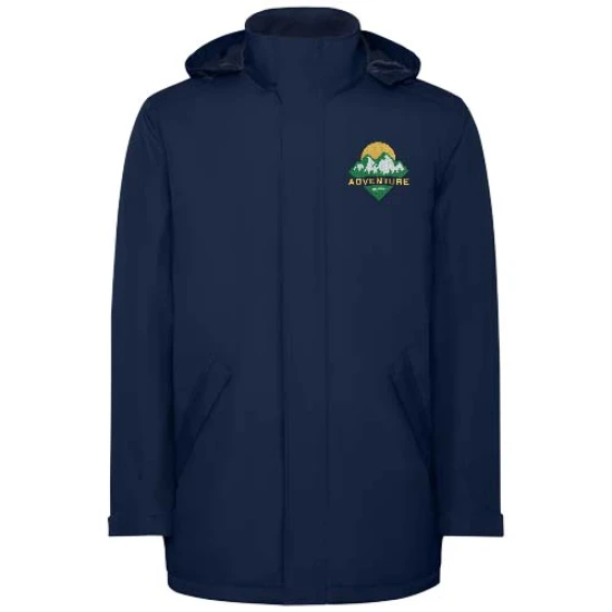 Roly parka jacket | Woven of recycled polyester 400g/m² | For kids | High collar with folding hood | navy blue