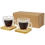 2 mugs isothermes | Verre | 100ml | Sous-verres en bambou inclus
