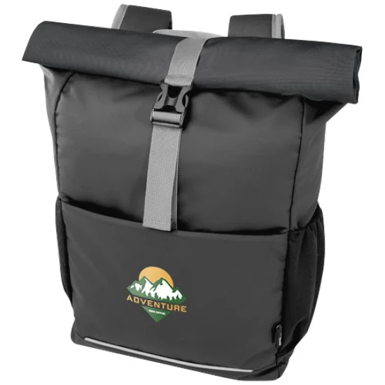 Roll-top fietstas | Gerecycled polyester | 20 L | Met 15" laptopvak | Waterbestendig | zwart