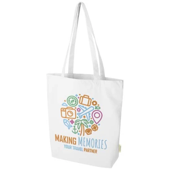 Tote bag | Biologisch katoen 270g/m² | 10L | Lange hengsels | Brede bodem | wit
