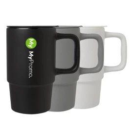 Tasse en céramique | 450 ml | Avec couvercle en plastique et grande anse | Finition mate