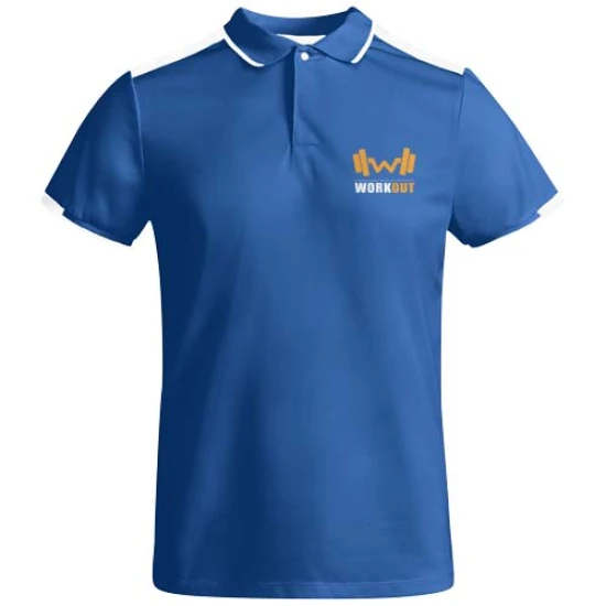 Roly sportpolo | Gerecycled polyester 140g/m² | Voor mannen | Details in de mouwen | koningsblauw;wit