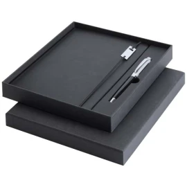 Geschenkset | Recyceltes Messing und recycelter Lederoptik-Kunststoff | A5 Notizbuch | Rollerball mit blauer Tinte | Nachhaltig