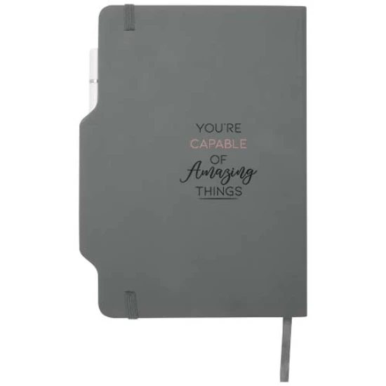 A5-notitieboekje met pen- en potloodset | Papier 70g/m² | 80 gelinieerde bladen | Elastische sluiting | Full colour print | grijs