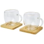 2 dubbelwandige mokken | Glas | 250ml | Incl. bamboe onderzetters