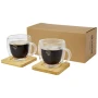 2 dubbelwandige mokken | Glas | 250ml | Incl. bamboe onderzetters