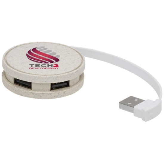USB-hub | Tarwestro & PP | 4 USB-A-poorten | Bedrukking aan beide zijden | naturel