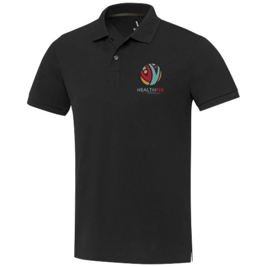 Unisex Roly poloshirt | Gerecycled katoen en gerecycled polyester 200 g/m² | Geribde kraag aan het uiteinde van de mouwen | GRS-gecertificeerde knopen | Korte mouw | zwart