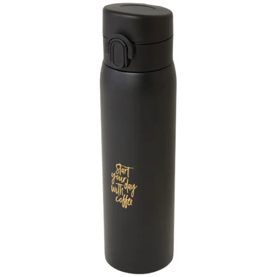 Thermo bottle | Recycled stainless steel | 450 ml | With opening button | solid black