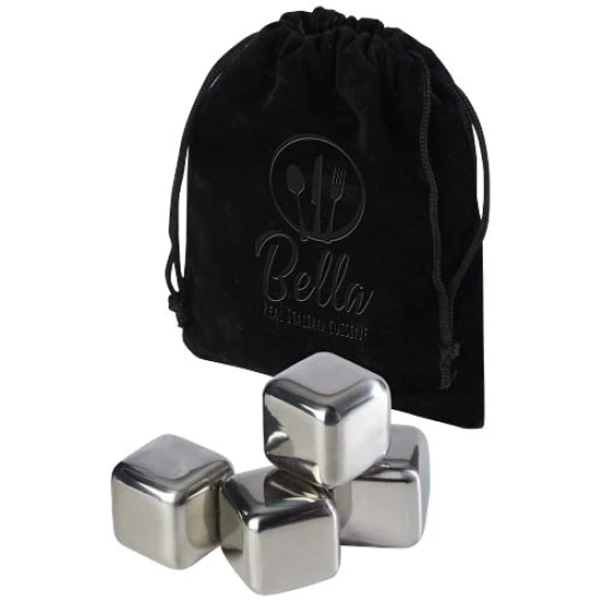 4 ice cubes set | Stainless steel | With velvet pouch | solid black;silver