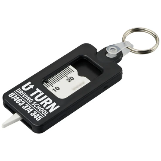 Bandprofielcontrole | Gerecycled plastic & metaal |  6,9 cm x 2,9 cm | Met sleutelhanger | zwart