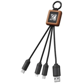 Cable de carga 3 en 1 | PET reciclado y madera | Logotipo luminoso