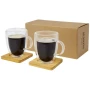 2 dubbelwandige mokken | Glas | 350ml | Incl. bamboe onderzetters