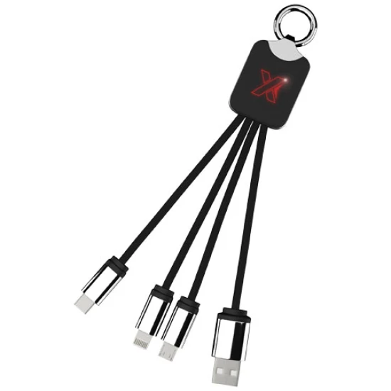 Light-up cable | rPET Plastic, Metal, Rubber | Three connectors | red;solid black