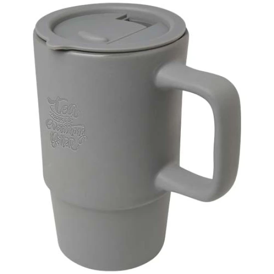 Ceramic mug | 450 ml | With plastic lid and large handle | Matt finish | grey