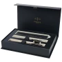 Parker ballpoint and rollerball pen set | Stainless steel | Blue and black ink | With gift box