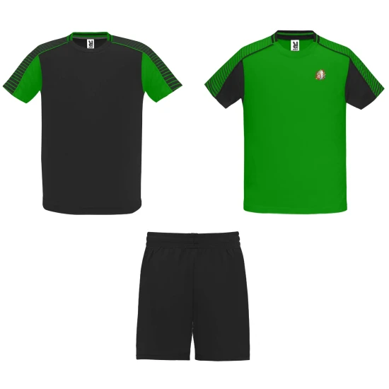 Roly kids sports set | Polyester 140g/m² | 2 tshirts + 1 pair of shorts | fern green;solid black