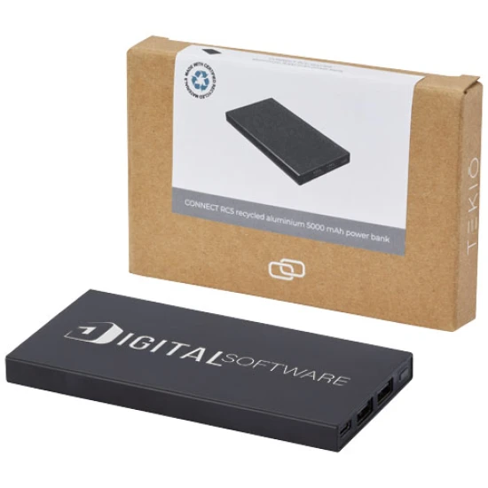 Powerbank | Gerecycled aluminium | 5000 mCh | USB-C-uitgangen | zwart