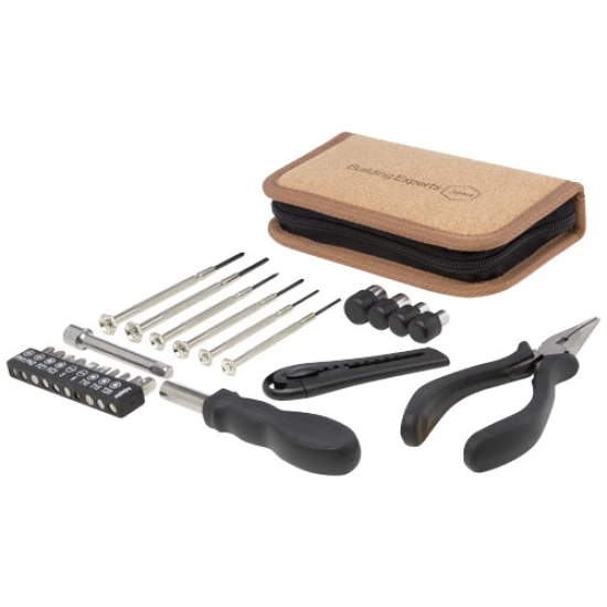 24-piece tool set | Recycled plastic & carbon steel | Cork pouch | Durable | natural