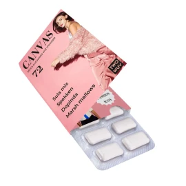 Sleeve with flap and blister with 12 chewing gum tablets
