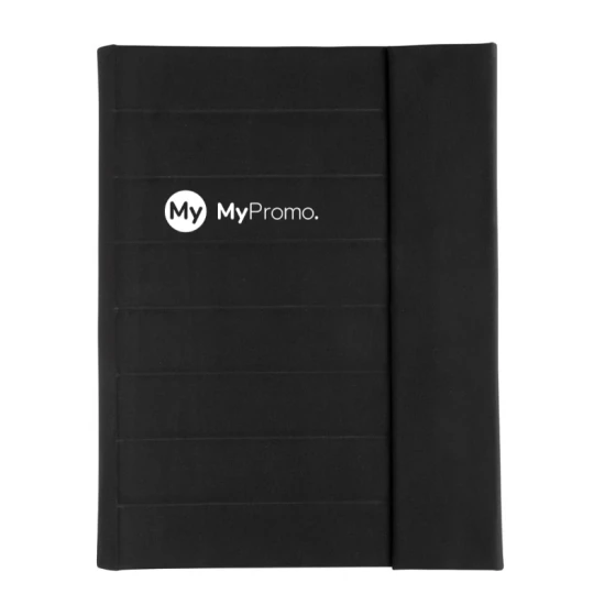 A4 Portfolio | rPET | 20 Seiten liniertes Notizbuch | Taschen & Stiftschlaufe | Magnetverschluss | schwarz