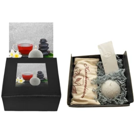 Winter wellness set | Contains a cherry stone pillow, fruit tea and candle | Personalisation on a Christmas card