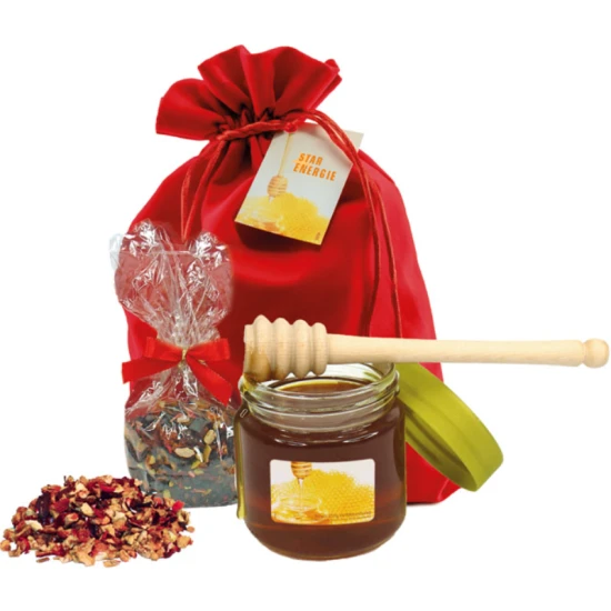 Honey set | With honey, wooden spoon and fruit tea | Personalisation on the card and the label | Custom