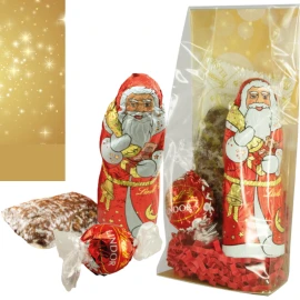 Lindt Geschenkset | Lindt Schokoladenkugel, Lindt Weihnachtsmann und Lebkuchen | Plastiktüte | Premium
