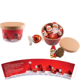 Lindt Weihnachtsmann Tasse | 1 Schokoladenkugel und 4 Schokoladen-Weihnachtsmänner | Premium Geschenk