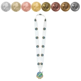 Medal | Zinc | 50 x 50 mm | V-shaped sewn ribbon | 8 different plating colours | Full-color
